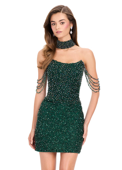 ASHLEYlauren 4758 Emerald cocktail dress choker