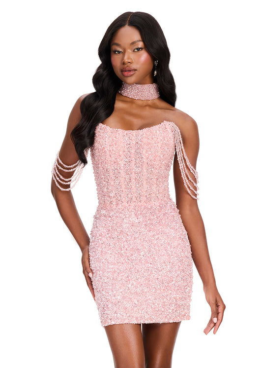 ASHLEYlauren 4758 Ice Pink cocktail dress choker