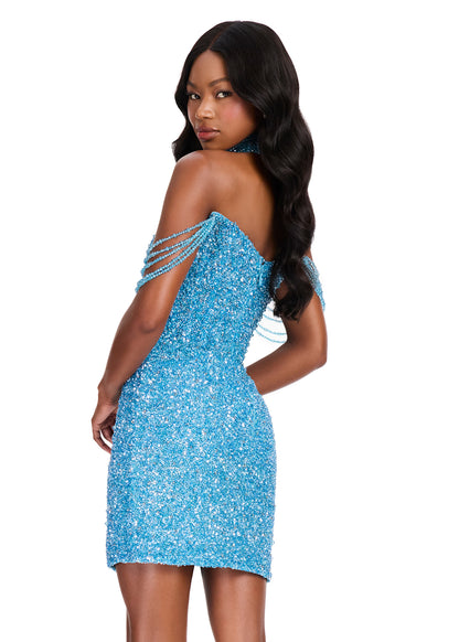 ASHLEYlauren 4758 Sky cocktail dress choker back