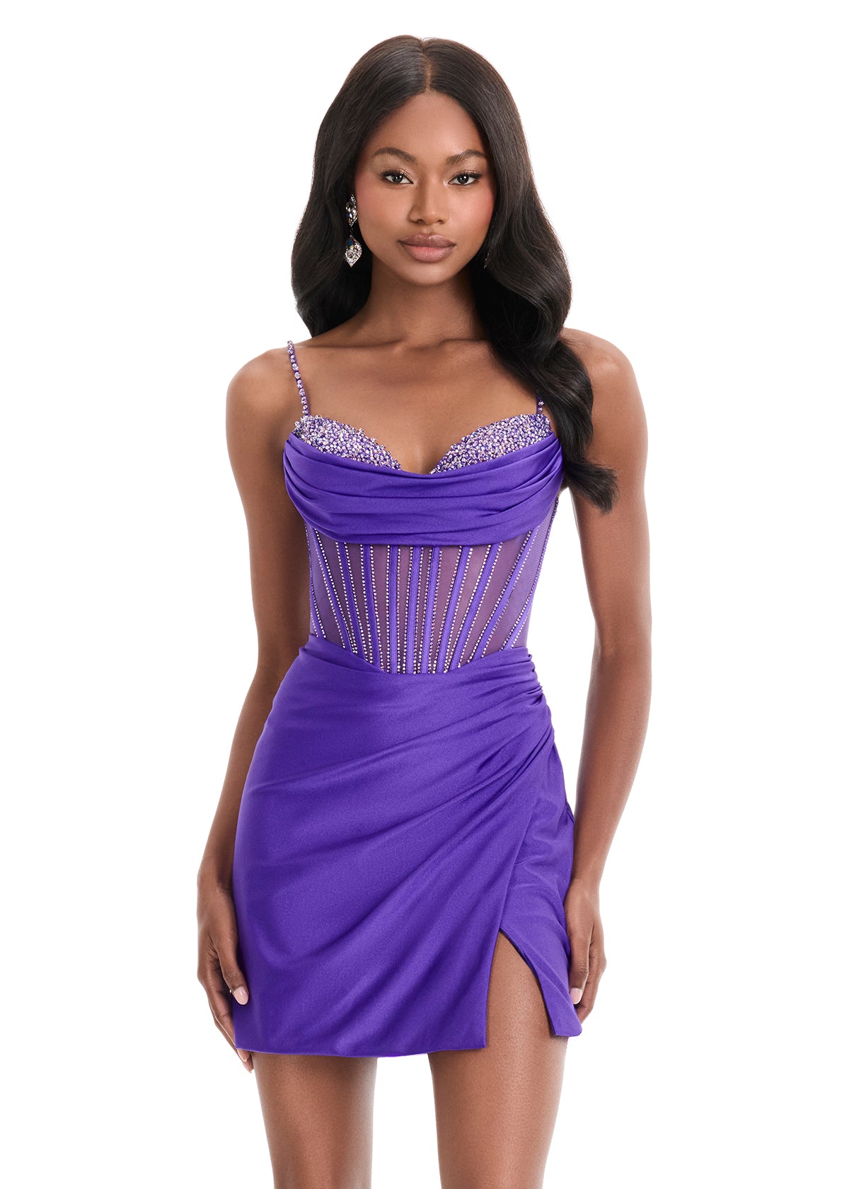 ASHLEYlauren 4864 Purple Short Corset Homecoming Cocktail Dress