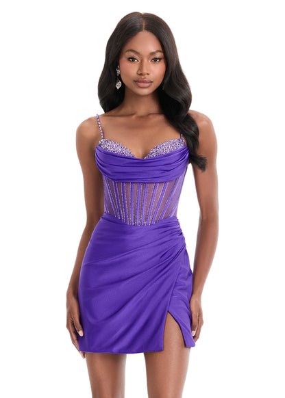 ASHLEYlauren 4864 Purple Short Corset Homecoming Cocktail Dress