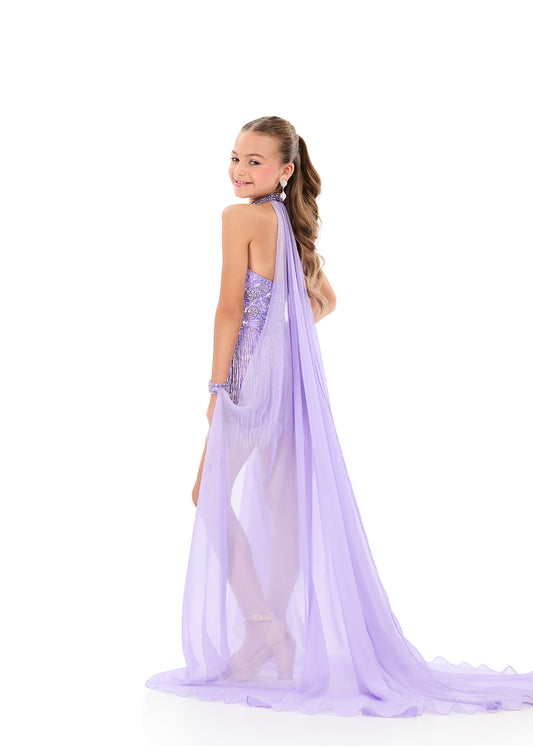 ASHLEYlauren 8326 Lilac Girls Romper with Fully Beaded Bodice with Chiffon Cape