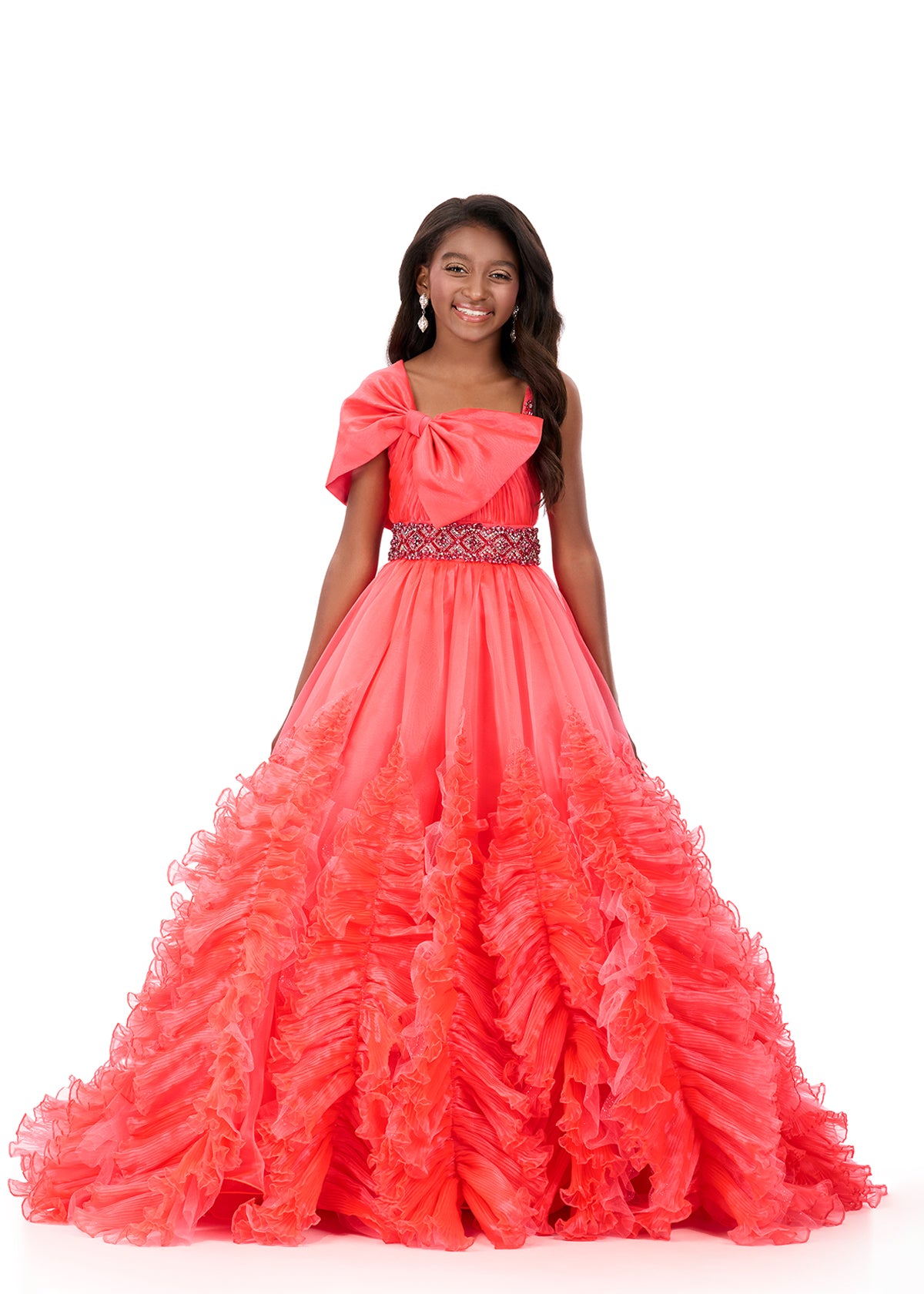 ASHLEYlauren 8338 Watermelon Kids Organza Ball Gown Bow Bodice Ruffles