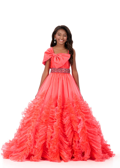 ASHLEYlauren 8338 Watermelon Kids Organza Ball Gown Bow Bodice Ruffles