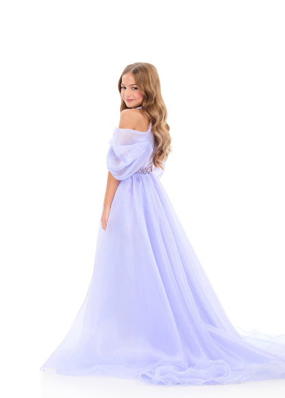 ASHLEYlauren 8339 Lilac Kids Romper with Overskirt Dramatic Puff Sleeves