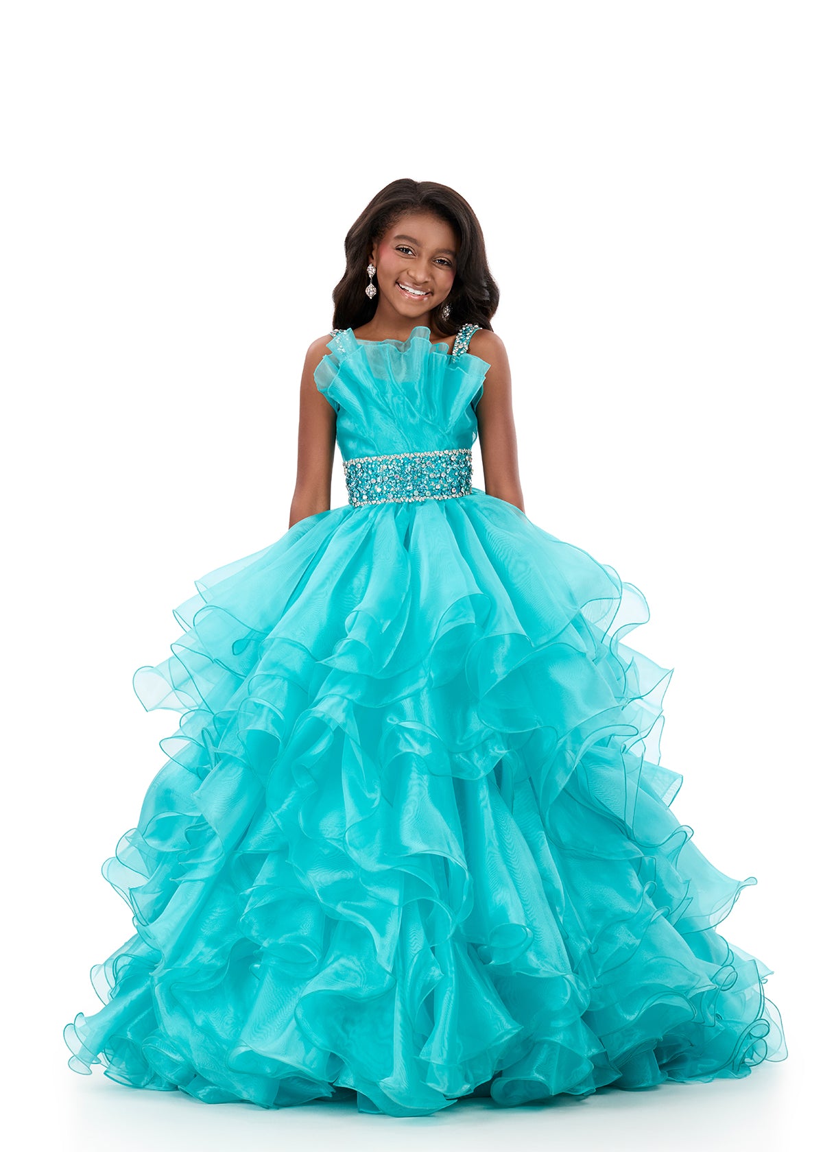 ASHLEYlauren 8344 Ocean Blue Girls breathtaking organza ball gown