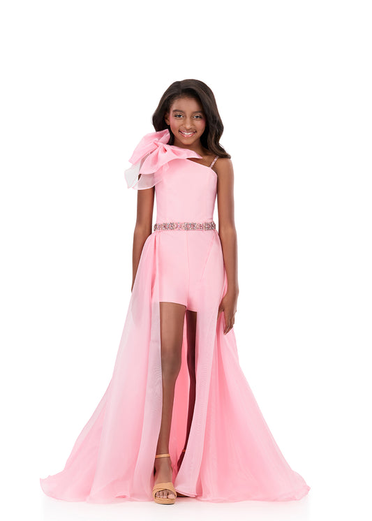 ASHLEYlauren 8348 breathtaking ice pink girls high-low gown romper