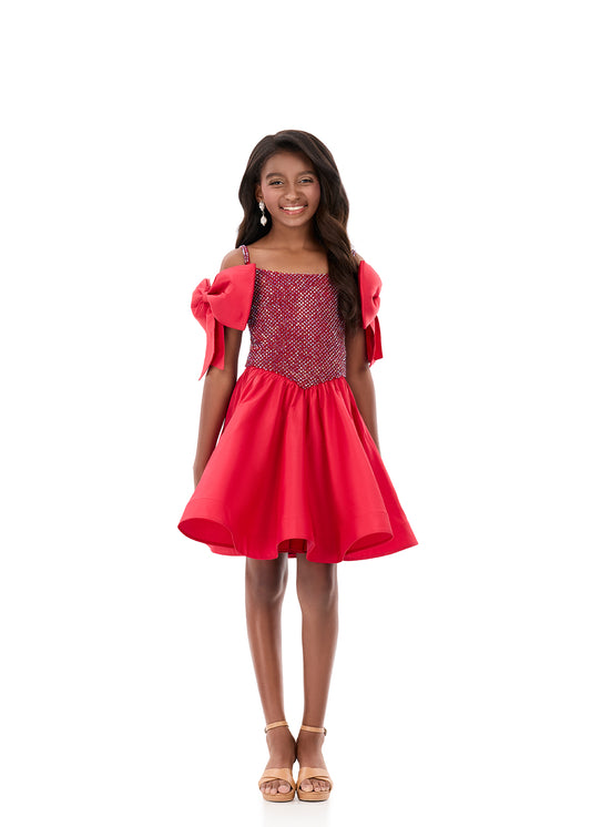 ASHLEYlauren 8354 Red Girls Bow Sleeves Short Dress