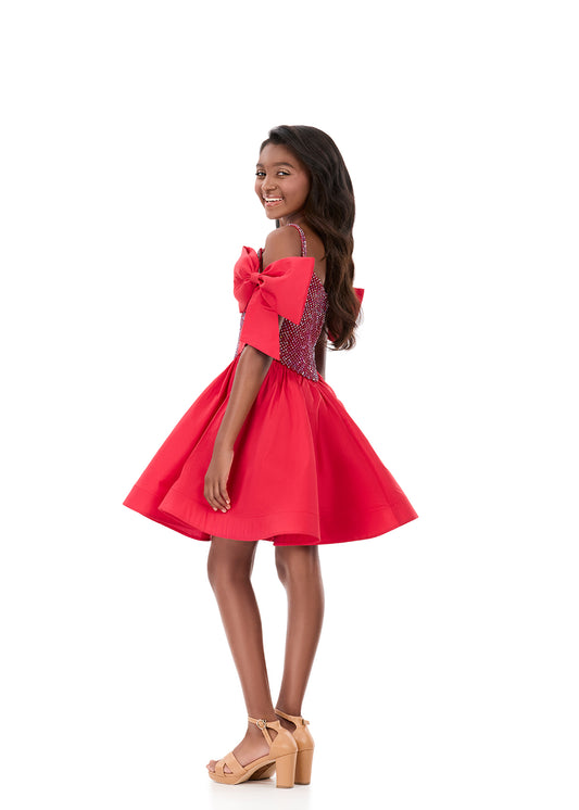 ASHLEYlauren 8354 Red Girls Bow Sleeves Short Dress