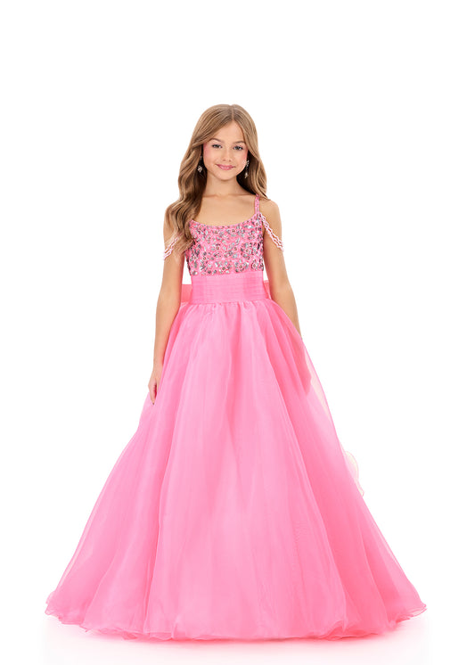 ASHLEYlauren 8356 Candy Pink Girls Pageant Gown Large Back Bow