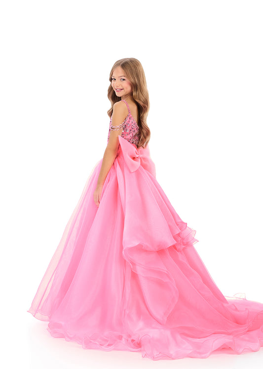 ASHLEYlauren 8356 Candy Pink Girls Pageant Gown Large Back Bow
