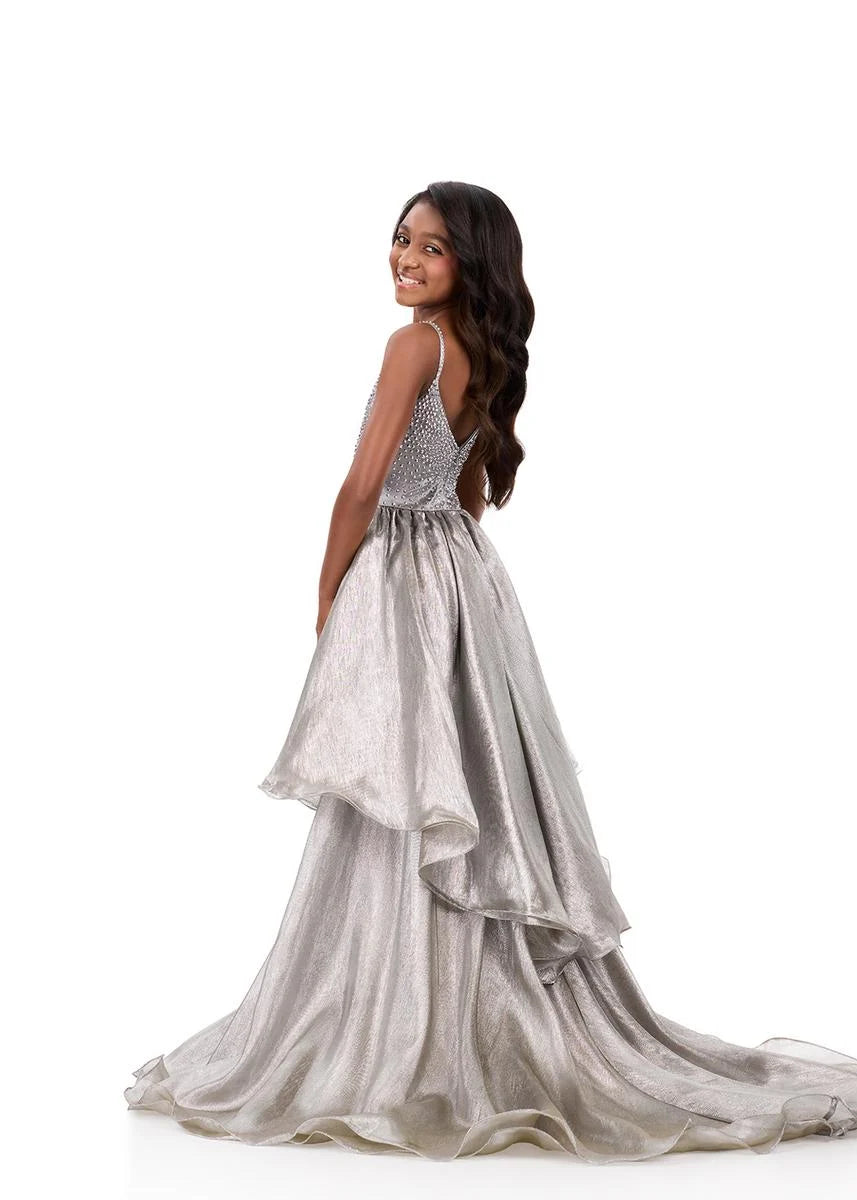 ASHLEYlauren 8361 Girls Silver Fun Fashion Jumpsuit Overskirt back