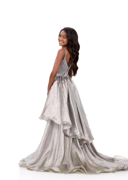 ASHLEYlauren 8361 Girls Silver Fun Fashion Jumpsuit Overskirt back