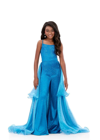 ASHLEYlauren 8361 Girls Turquoise Fun Fashion Jumpsuit Overskirt