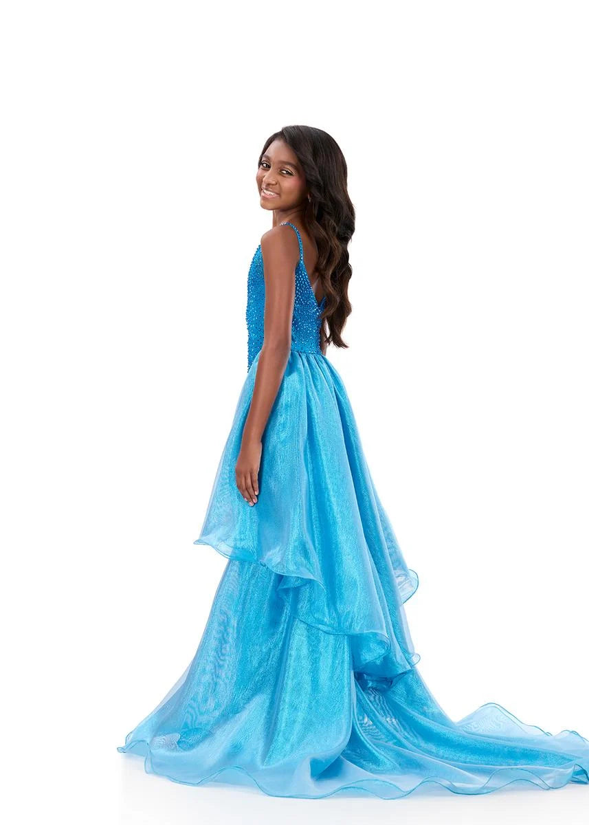 ASHLEYlauren 8361 Girls Turquoise Fun Fashion Jumpsuit Overskirt back