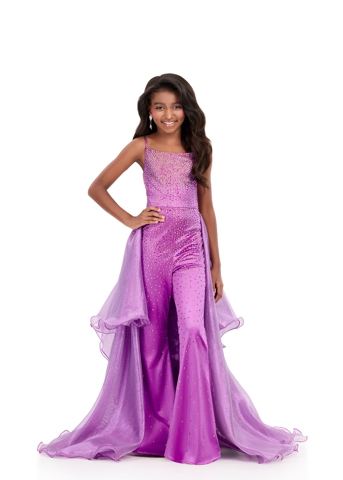 ASHLEYlauren 8361 Girls purple Fun Fashion Jumpsuit Overskirt