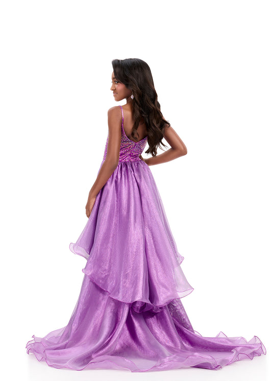 ASHLEYlauren 8361 Girls purple Fun Fashion Jumpsuit Overskirt back