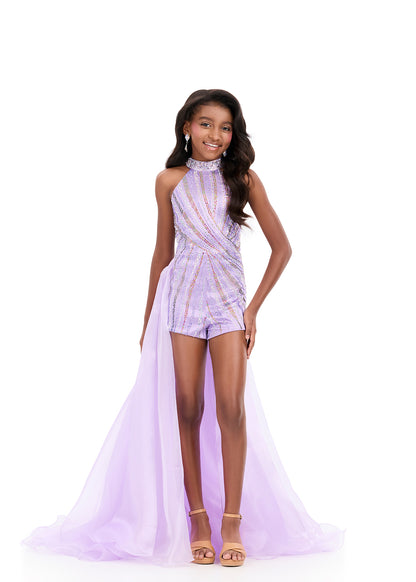 ASHLEYlauren 8364 Girls lilac pageant romper with side skirt