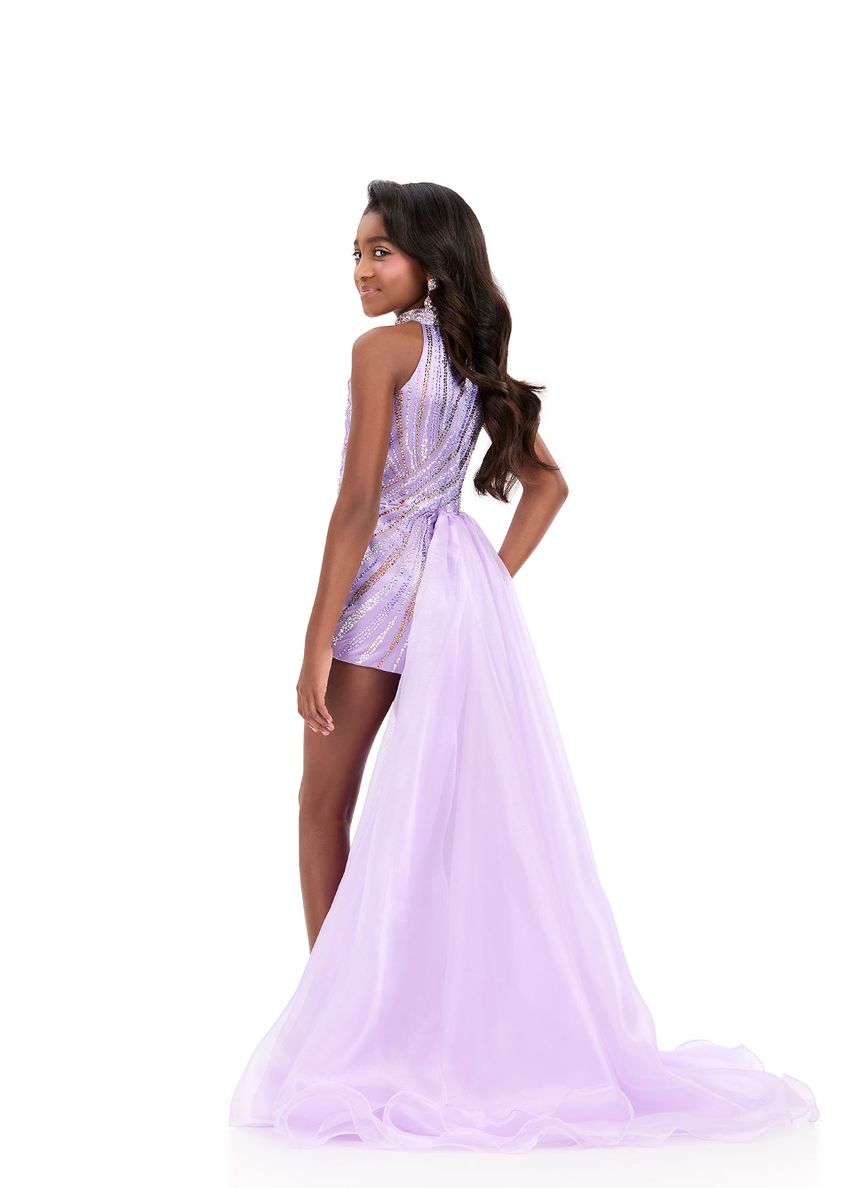 ASHLEYlauren 8364 Girls lilac pageant romper with side skirt back