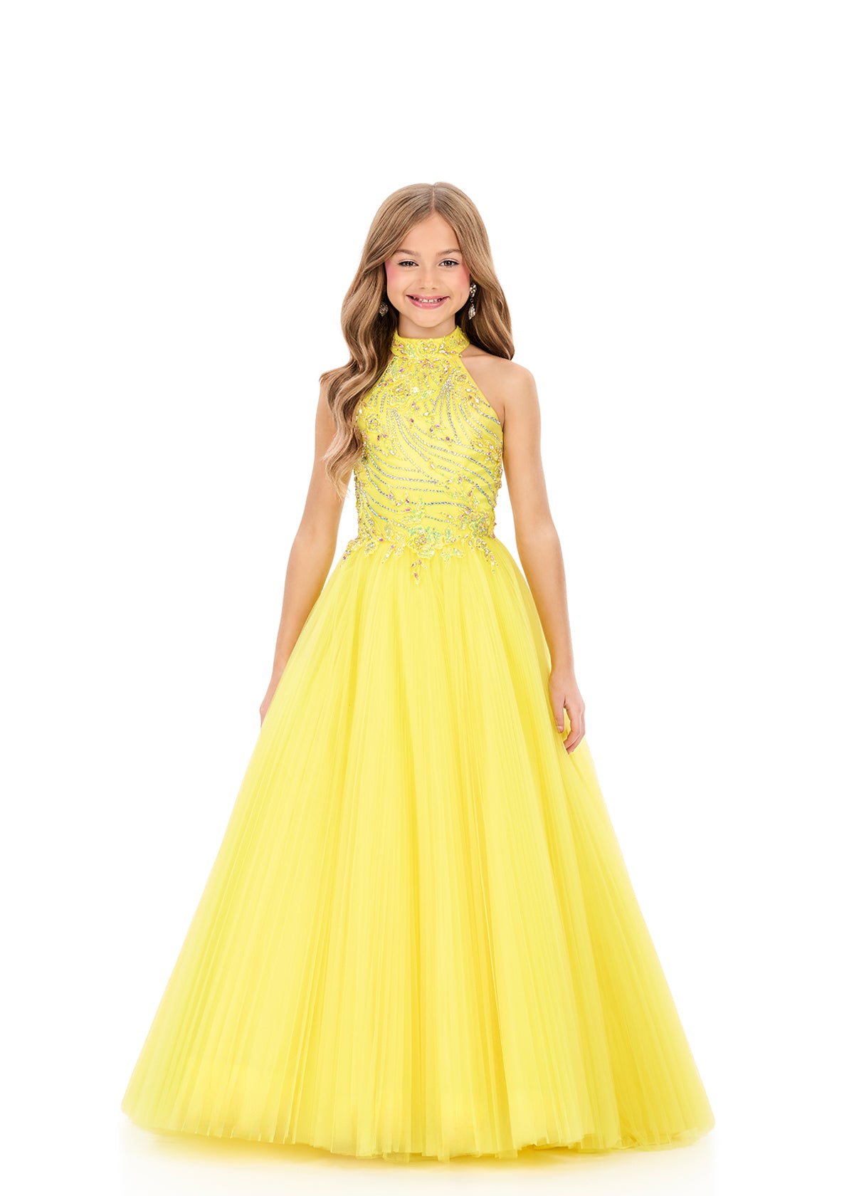 ASHLEYlauren 8366 Size 6 Yellow Girls Pageant Dress Pleated Lace