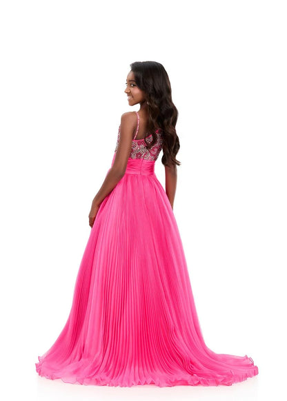 ASHLEYlauren 8367 Girls Pink One Shoulder Pageant Gown back