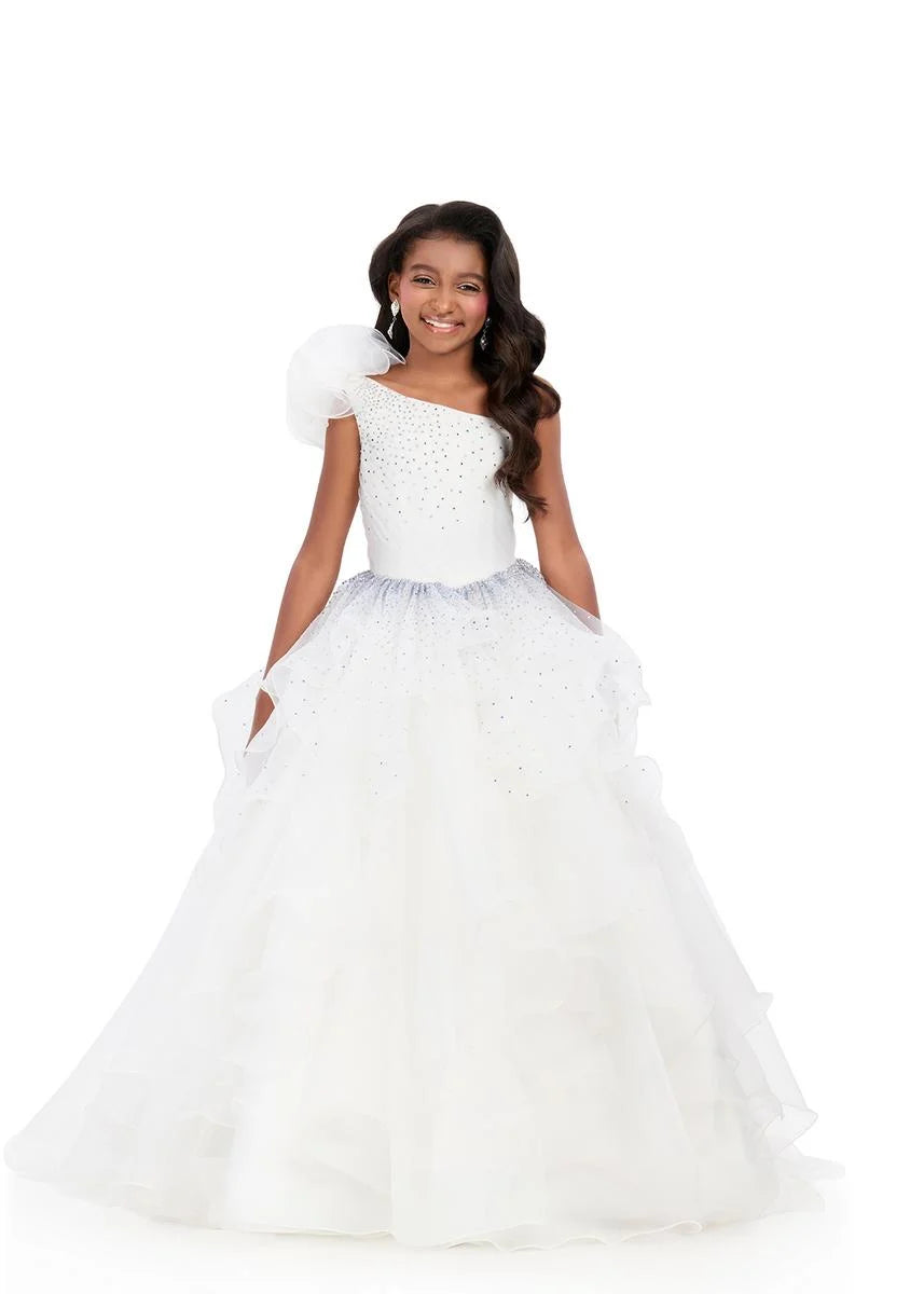 ASHLEYlauren 8368 Girls Ivory Pageant Dress Tiered Organza Skirt 