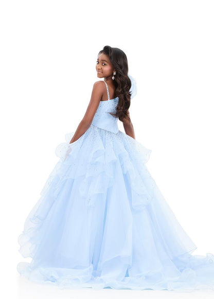 ASHLEYlauren 8368 Girls Sky Blue Pageant Dress Full Multi Tiered Organza Skirt 