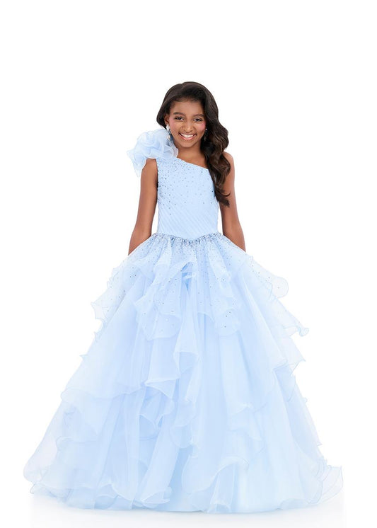 ASHLEYlauren 8368 Girls Sky Pageant Dress Full Multi Tiered Organza Skirt