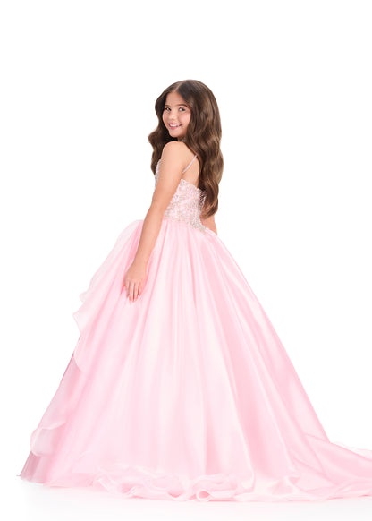 ASHLEYlauren 8395 Ice Pink girls pageant dress high neckline beaded bodice back