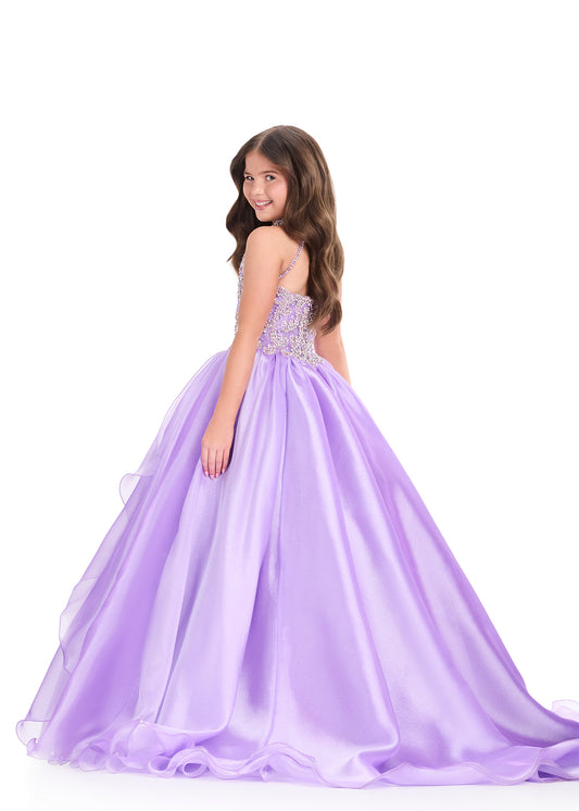 ASHLEYlauren 8395 Orchid girls pageant dress high neckline beaded bodice back