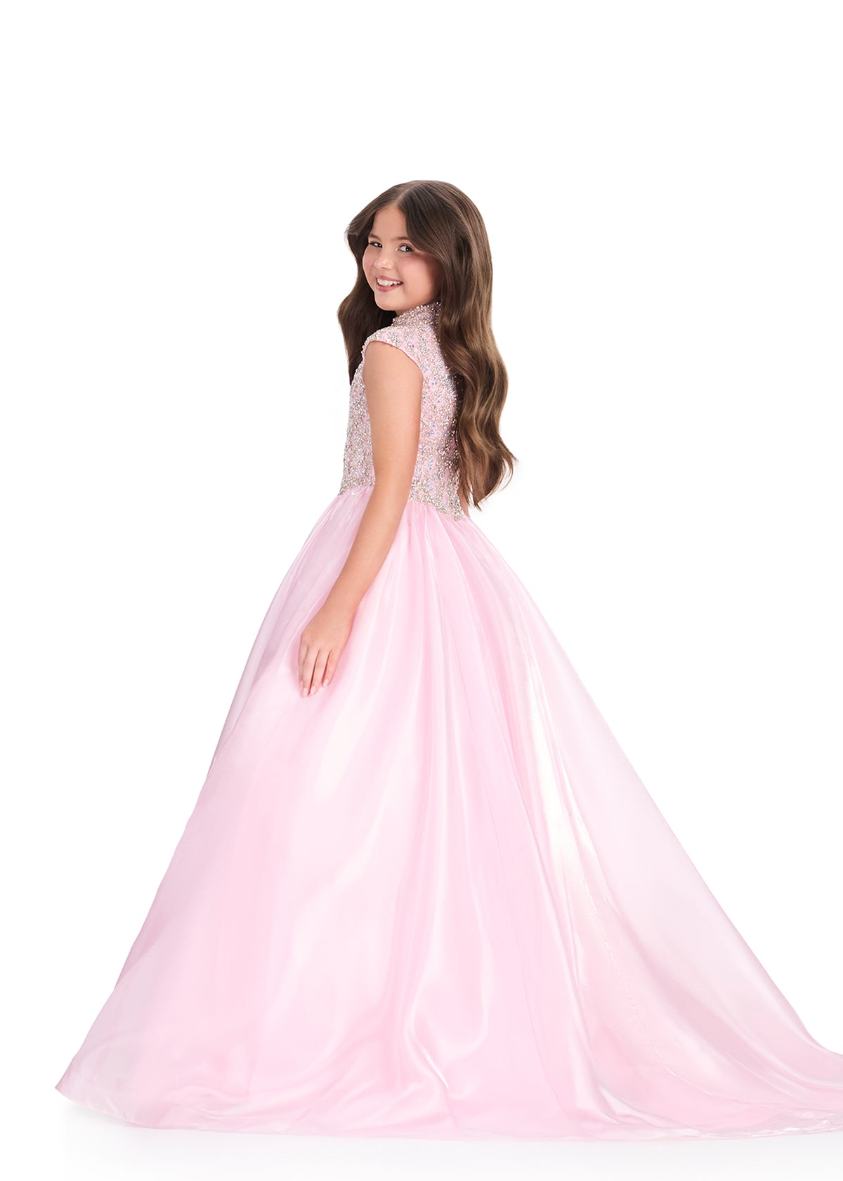 ASHLEYlauren 8396 Ice Pink teens girls pageant dress cap sleeves back