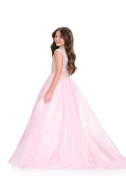 ASHLEYlauren 8396 Ice Pink teens girls pageant dress cap sleeves back