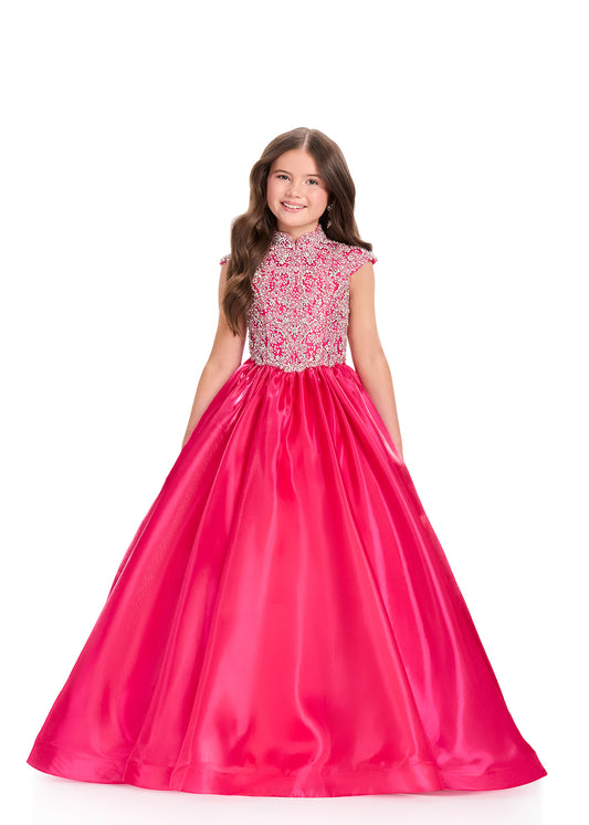 ASHLEYlauren 8396 fuchsia teens girls pageant dress high neckline
