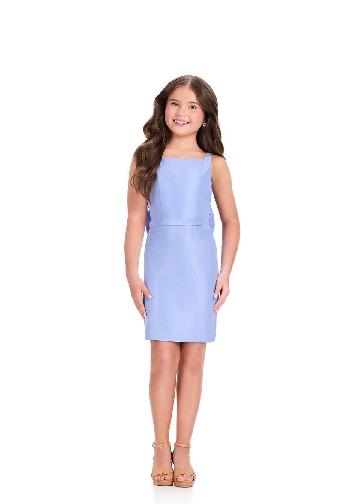ASHLEYlauren 8398 Periwinkle short girls dress with oversize back bow 