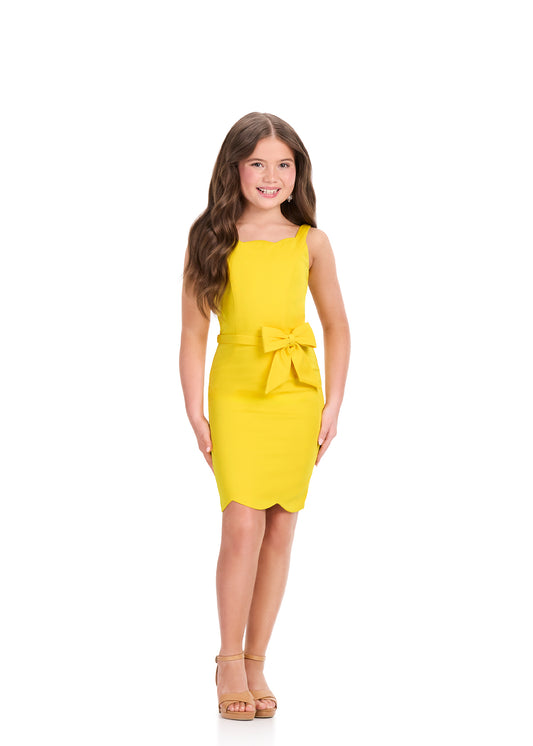 ASHLEYlauren 8401 bright yellow girls preteens teens pink short dress scalloped hem