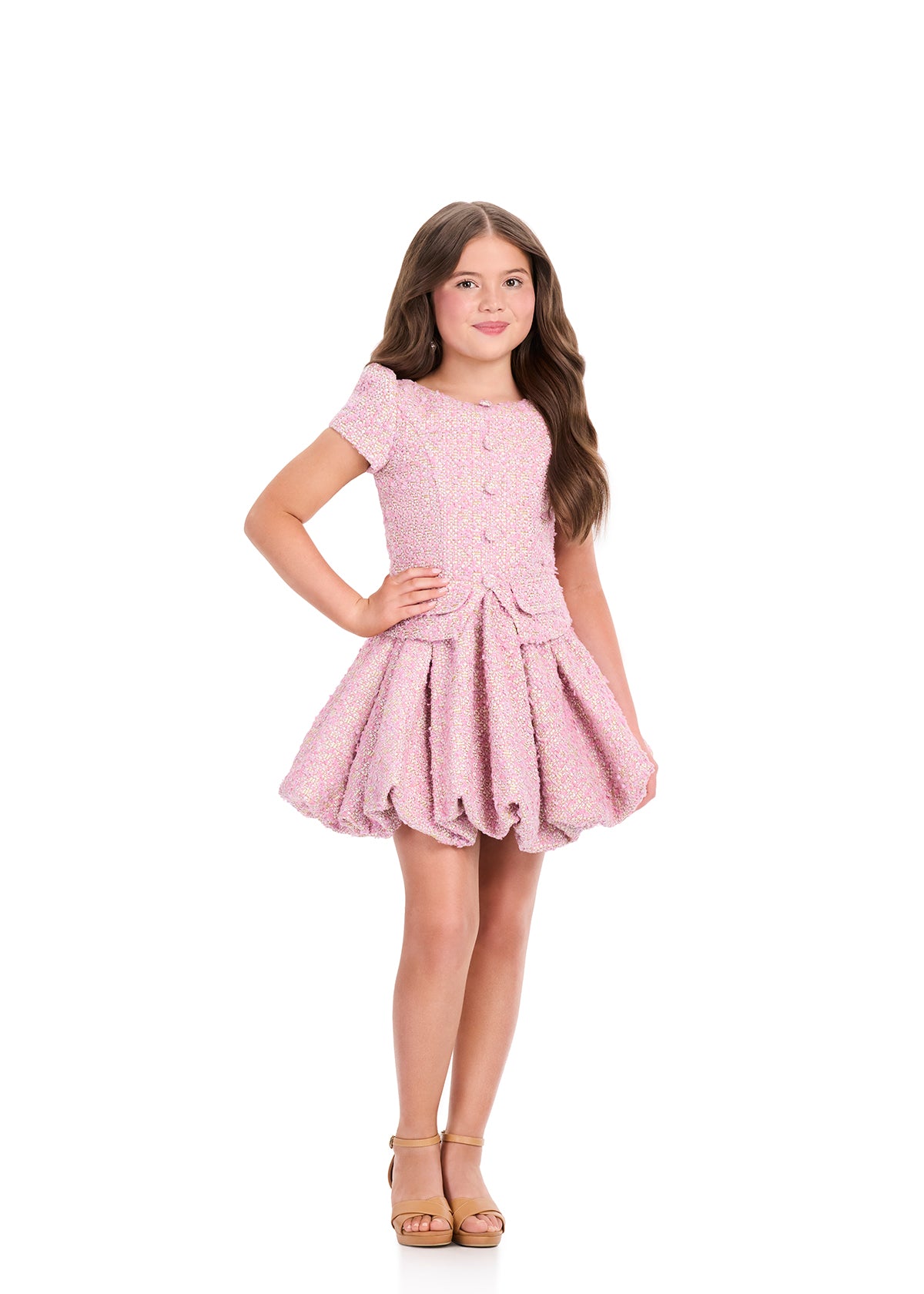 ASHLEYlauren 8402 Girls Orchid Short Tweed Dress Bubble Skirt