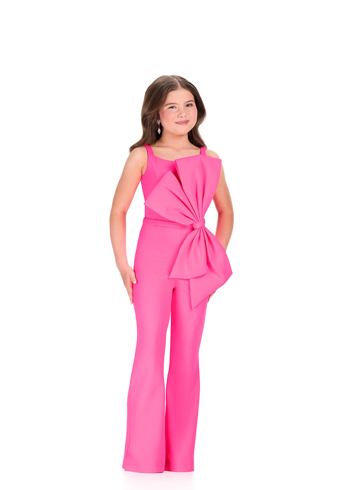 ASHLEYlauren 8404 Girls Teens Hot Pink Jumpsuit Oversized Bow