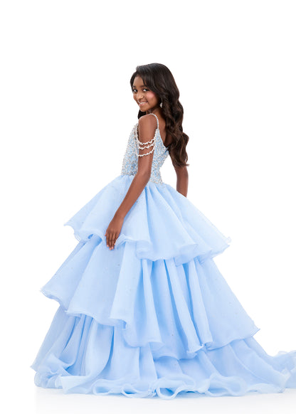 ASHLEYlauren 8406 Sky Blue Girls Pageant Dress back
