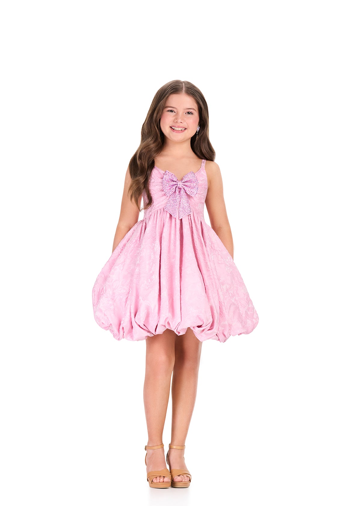 ASHLEYlauren 8409 girls ice pink brocade short dress with bubble skirt