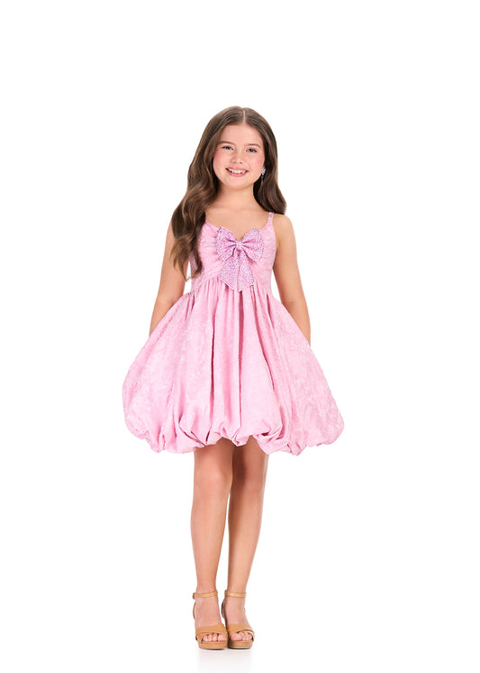 ASHLEYlauren 8409 girls ice pink brocade short dress with bubble skirt