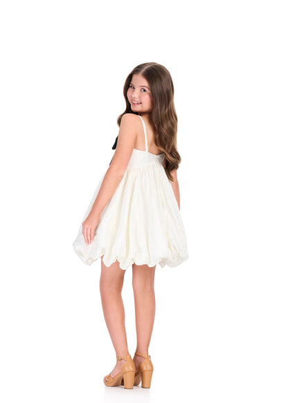 ASHLEYlauren 8409 girls white brocade short dress with bubble skirt back