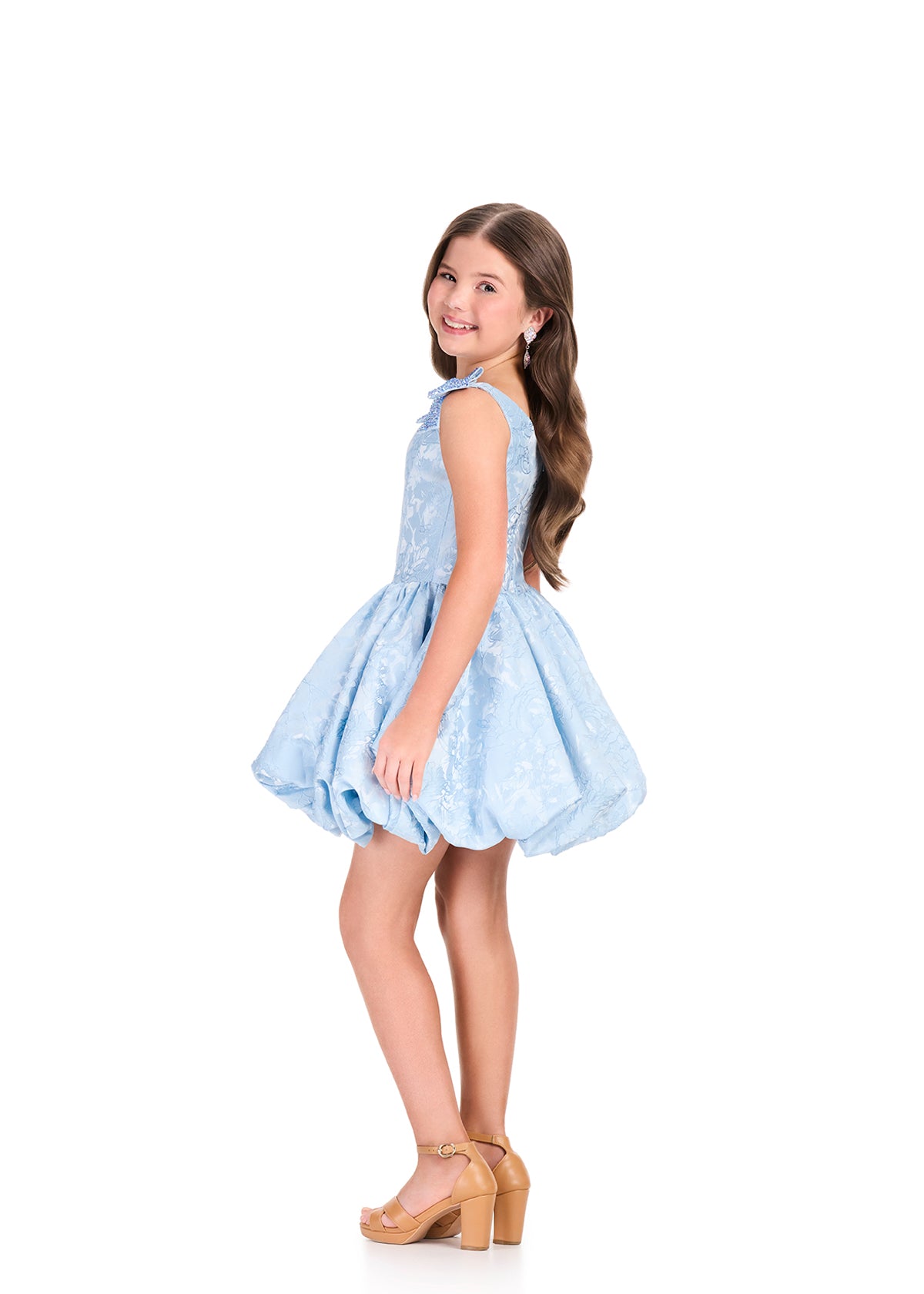 ASHLEYlauren 8410 Sky Blue Girls Short Bubble Dress back