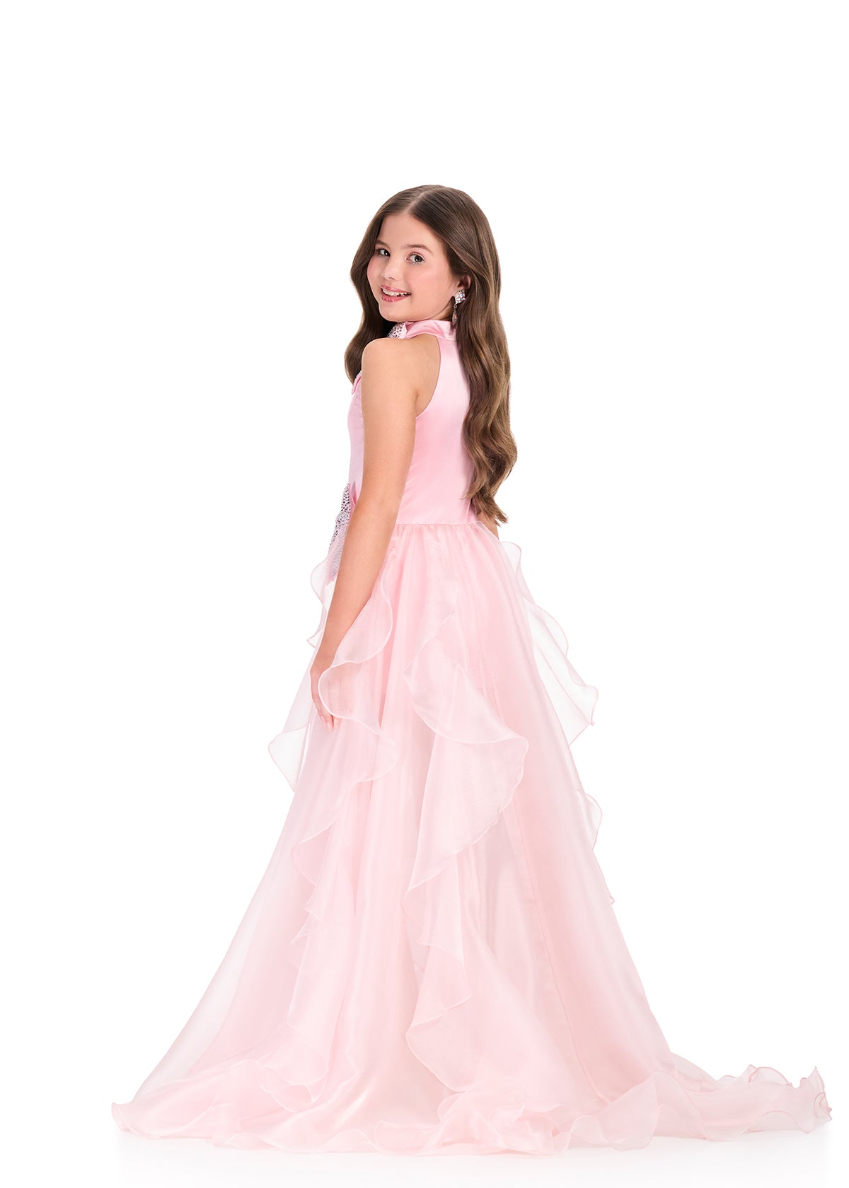 ASHLEYlauren 8412 Girls Ice Pink Romper with overskirt back