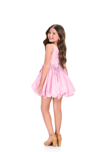 ASHLEYlauren 8413 Girls Ice Pink Brocade Short Dress Bow Details back