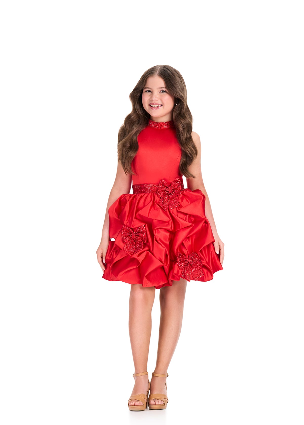 ASHLEYlauren 8414 Girls Red Short Satin Dress