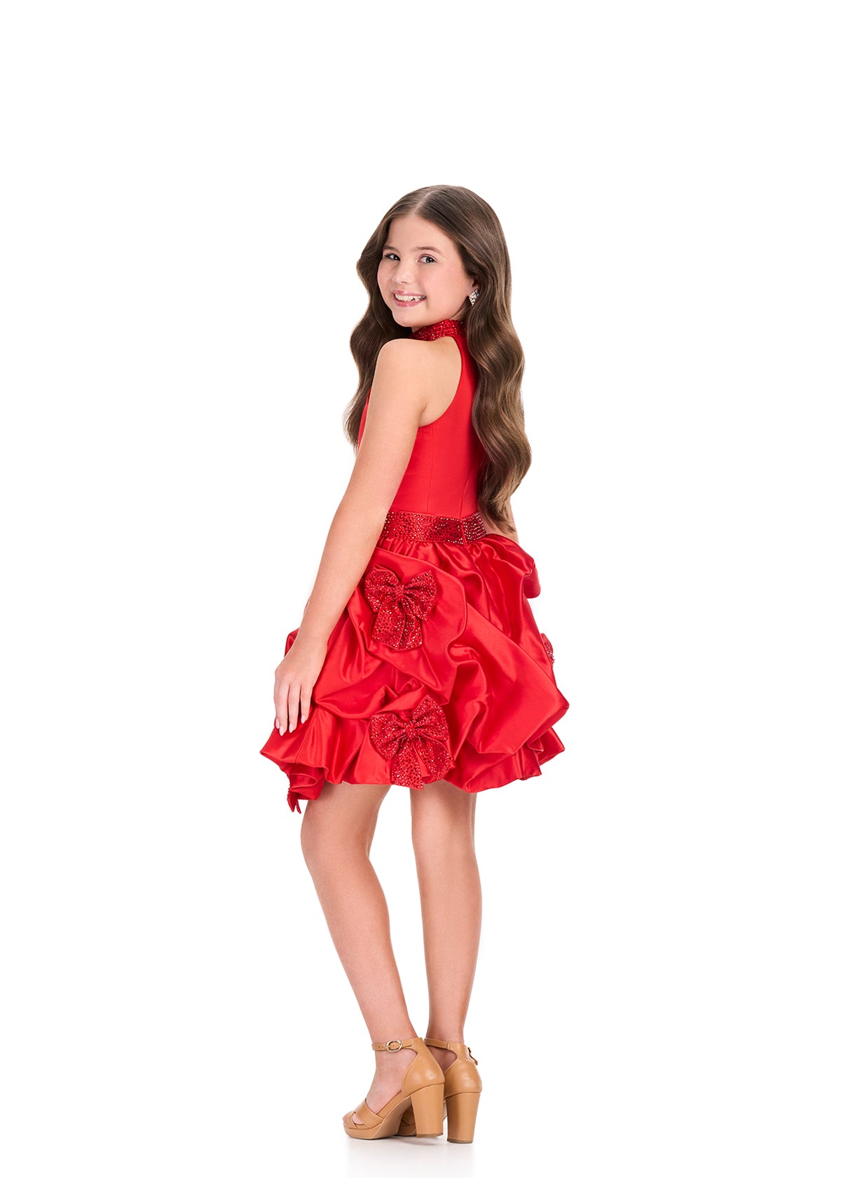 ASHLEYlauren 8414 Girls Red Short Satin Dress back