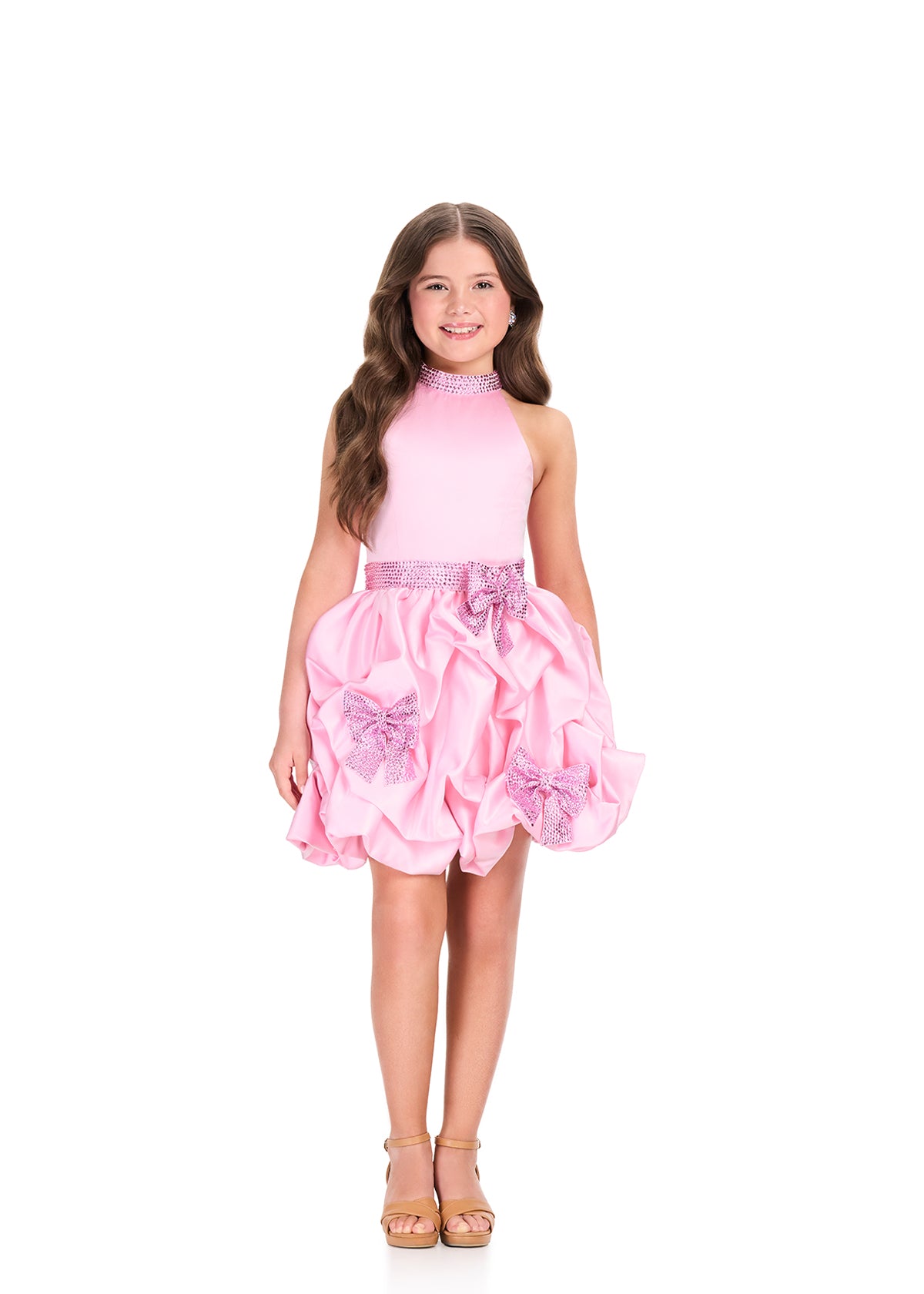 ASHLEYlauren 8414 Ice Pink Girls Short Satin Dress