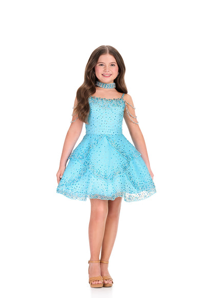 ASHLEYlauren 8417 Sky Girls Short Dress Scalloped Embellishments