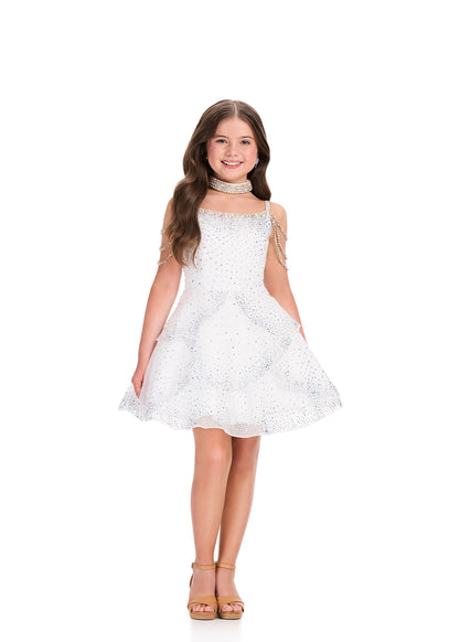 ASHLEYlauren 8417 White Girls Short Dress Scalloped Embellishments