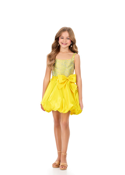 ASHLEYlauren Style 8328 Yellow Girls Short Dress Bubble Skirt Bow
